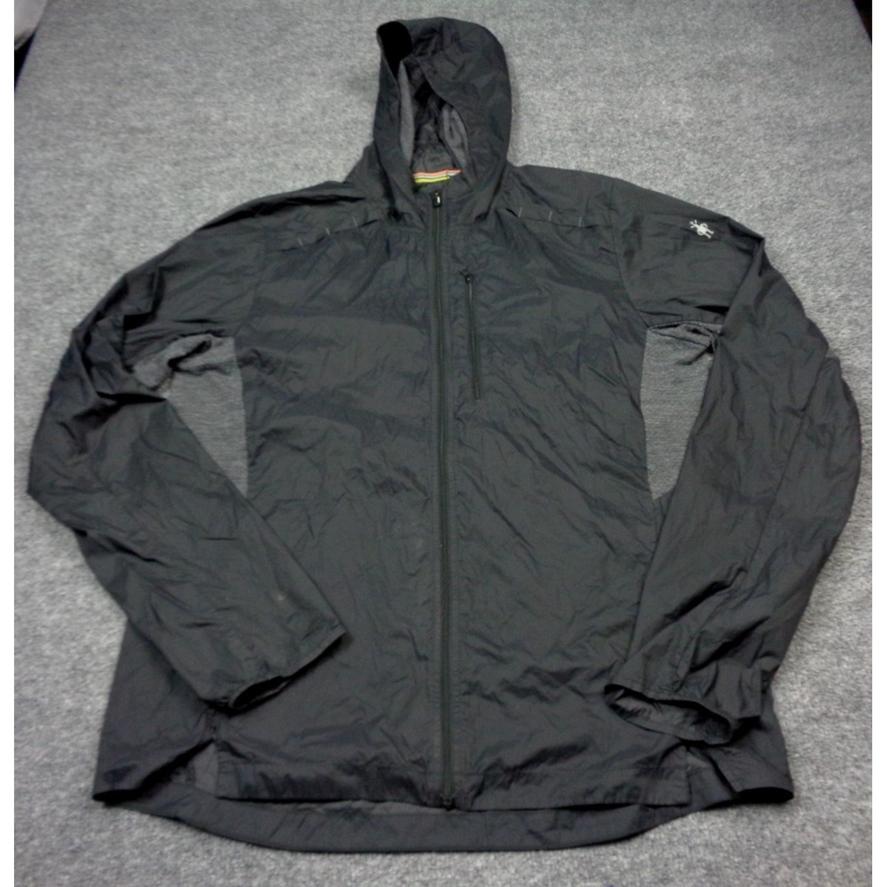 Smartwool Merino Sport Ultra Light Hoodie Jacket Black Gray Mens L Packable